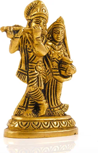 Miniatura 4 de Latón Radha Krishna Pooja Murti Estatua de ídolo de Dios Señor, escultura religiosa espiritual, estatua antigua india, decoración de decoración