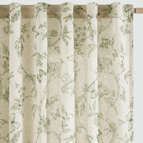 Miniatura 13 de JINCHAN Cortinas florales de lino para sala de estar, cortinas negras de estilo granja francesa de campo, cortinas de 63 pulgadas de largo, cortinas