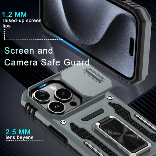 Miniatura 182 de DEERLAMN Funda para iPhone Xs Max con funda deslizante para cámara + protector de pantalla, soporte giratorio de anillo de grado militar a prueba