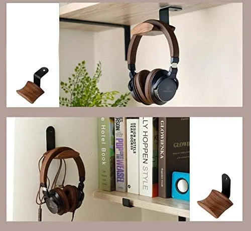 Miniatura 7 de KiaoTime Soporte para colgar auriculares, soporte para auriculares de madera de nogal, ajuste universal (montaje debajo del escritorio)