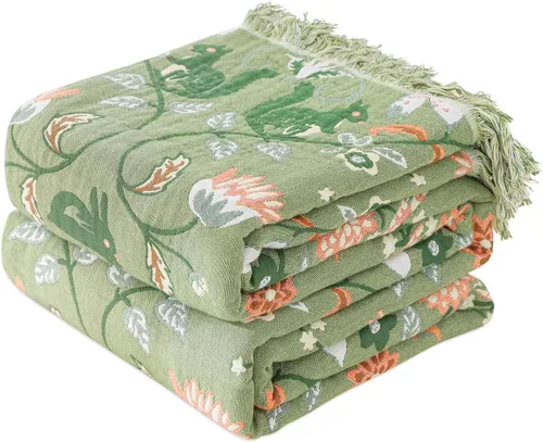 Miniatura 10 de Cobija para cama de estilo bohemio, 100 % algodón, ultra suave, edredón rústico, cobija de otoño, estampado floral, cobija grande rústica para sofá