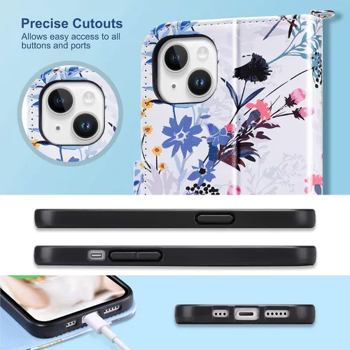 Miniatura 7 de ULAK Funda tipo cartera compatible con iPhone 13 para mujer, piel sintética de alta calidad con tarjetero, función atril, funda tipo cartera