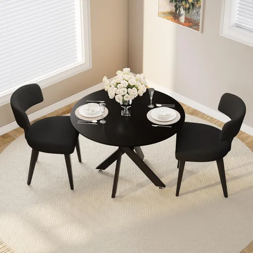 Miniatura 3 de Juego de mesa de comedor de madera para 2, mesa de cocina redonda de 36 pulgadas con 2 sillas de comedor Boucle, mesa de MDF con patas de metal