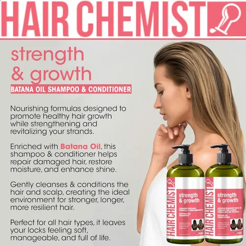 Miniatura 4 de Hair Chemist Strength & Growth Batana Oil - Juego de champú y acondicionador de 33.8 onzas y aceite para el cabello 7.1 onzas (juego de 3 piezas)