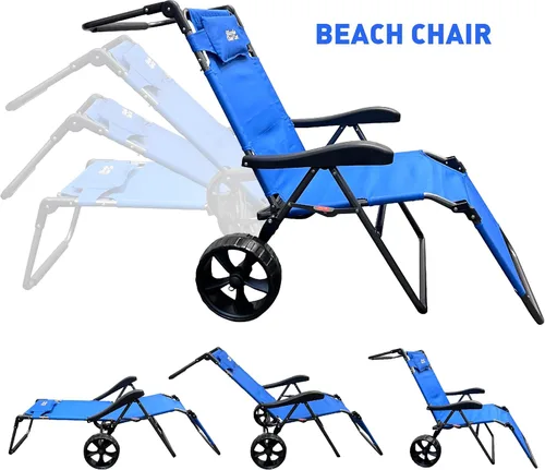 Miniatura 5 de Silla de carrito de playa – 2 en 1 gira de silla a carrito – Ruedas grandes – Fácil de usar – Gran capacidad – Color azul