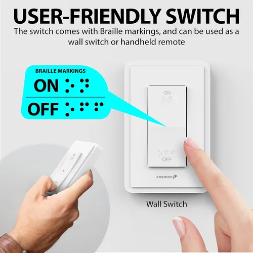 Miniatura 6 de Fosmon Enchufe de control remoto inalámbrico para interiores, interruptor de luz a batería con marca de encendido/apagado Braille, para luces, árbol