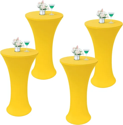 Miniatura 10 de Wolkemer 4 piezas manteles redondos negros de 24x43 pulgadas ajustados elásticos para mesa de cóctel highboy para banquete bar fiesta pub boda
