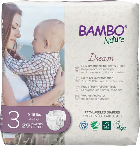 Miniatura 11 de Bambo Nature Pañales hipoalergénicos Dream Baby, pañales sostenibles con etiqueta ecológica de primera calidad, protección mejorada contra fugas