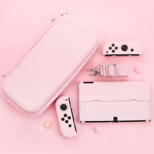 Miniatura 7 de RHOTALL Cute Sakura Carrying Case Set for Nintendo Switch OLED,Pink Flower Accessories Bundle for Switch OLED with Hard Case, Screen Protector, 4