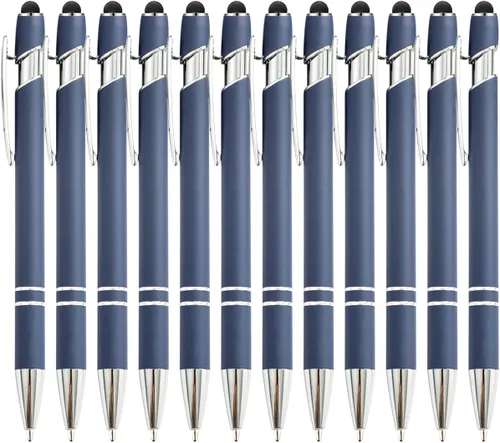 Miniatura 16 de PASISIBICK Bolígrafo negro de 12 piezas con punta de lápiz capacitivo, 2 en 1, elegante bolígrafo de metal para pantalla táctil, tinta negra, punta