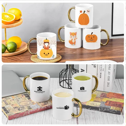 Miniatura 6 de BYCNZB Juego de 6 tazas blancas de 12 onzas, tazas blancas de sublimación, tazas de cerámica revestidas para bricolaje, para café, té, café