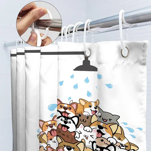 Miniatura 5 de SVBright Divertida cortina de ducha con diseño de perro para niños, diseño de corgi con dibujos animados, 72 pulgadas de ancho x 72 pulgadas