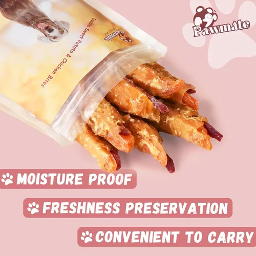 Miniatura 5 de Golosinas para perros Pawmate envueltos dobles de papa dulce y pollo, cecina de pollo saludable para perros de alto contenido de proteínas y bajo