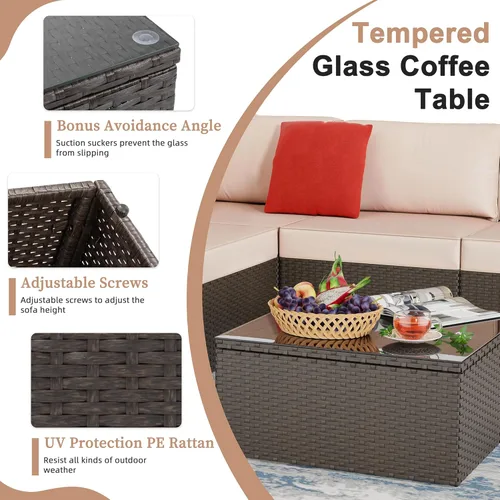 Miniatura 5 de Shintenchi Juego de muebles de patio de 6 piezas para exteriores para todo tipo de clima, juego de sofá seccional de ratán de polietileno, juego