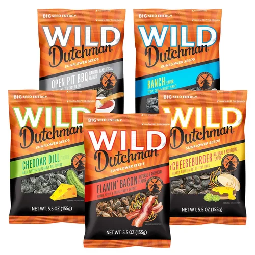 Miniatura 12 de Wild Dutchman Semillas de girasol tostadas en una bolsa resellable para una frescura definitiva y un fácil vertido, paquete de 6 sabores variados