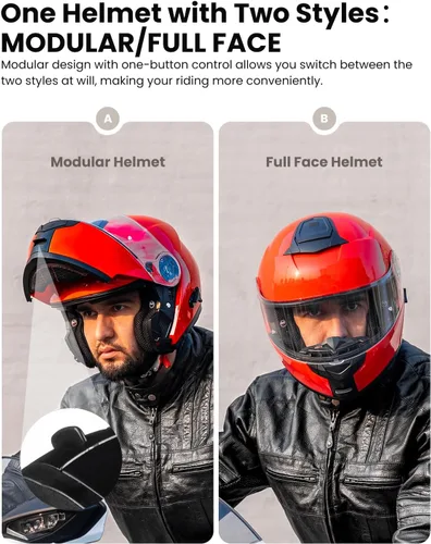 Miniatura 3 de ILM - Casco de motocicleta con Bluetooth modular, intercomunicación para 2-3 conductores, abatible, de cara completa, con doble visera, aprobado por