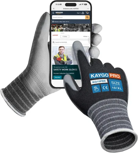 Miniatura 11 de KAYGO KG15P - Guantes de trabajo con revestimiento de poliuretano, nailon Lite, para la seguridad, revestimiento de poliuretano gris, muñeca de Azul