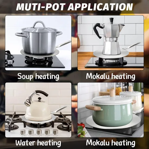 Miniatura 5 de Geiserailie 2 placas difusoras de calor de 9.3 pulgadas y 7.7 pulgadas, adaptador de inducción de cocina de acero inoxidable para estufa de gas