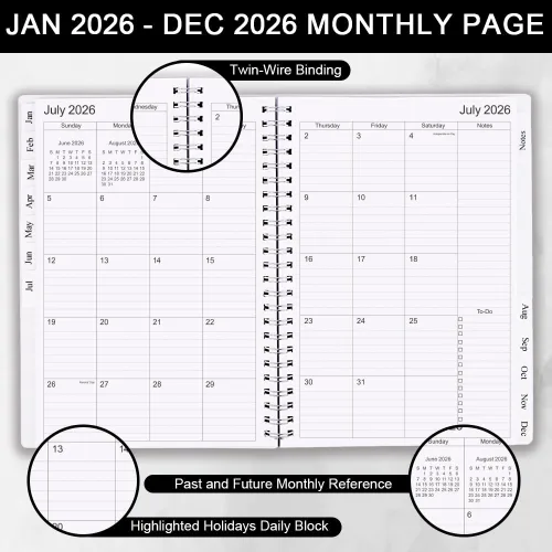 Miniatura 2 de Agenda 2026, Agenda Mensual que va de Enero 2026 a Diciembre 2026, Agenda Calendario con Cubierta de PP Resistente, Agenda Semanal 2026, Pestañas