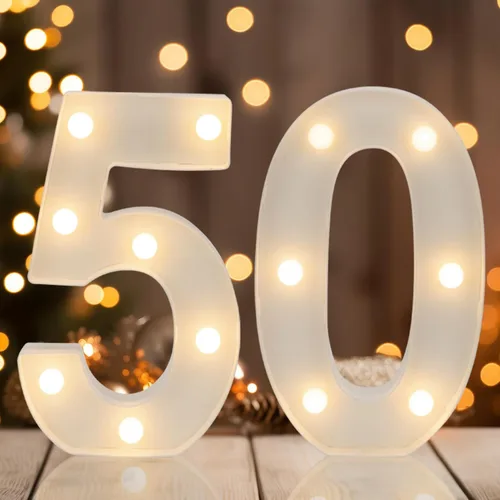 Miniatura 16 de Números Decorativos con Luces LED, Decoraciones de Cumpleaños número 13, Luces de Números LED Blanco Cálido, Letrero de Número de Marquesina