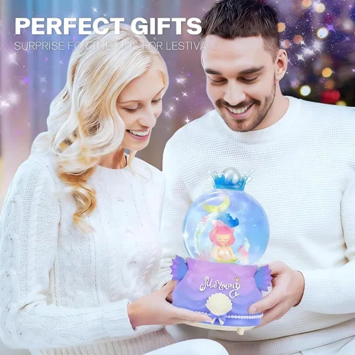 Miniatura 3 de BREIS Globos de nieve, globos de nieve de sirena de 3.937 in, copos de nieve automáticos con luces LED de música, decoración de Navidad, cumpleaños
