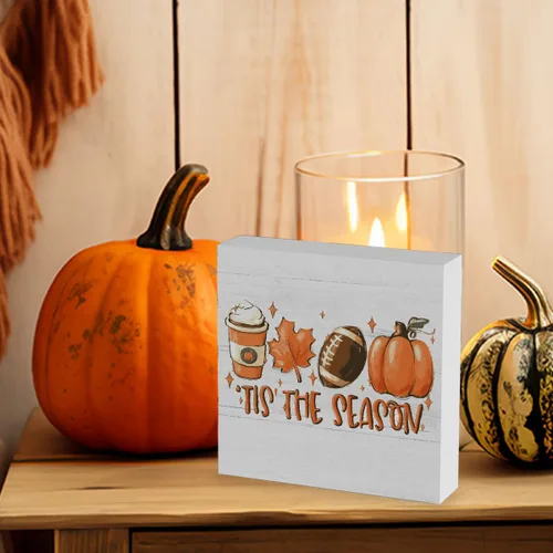 Miniatura 5 de Decoraciones de otoño para el hogar, decoración de otoño, letrero rústico de calabaza de Tis' the Season, letrero de decoración de otoño de Acción