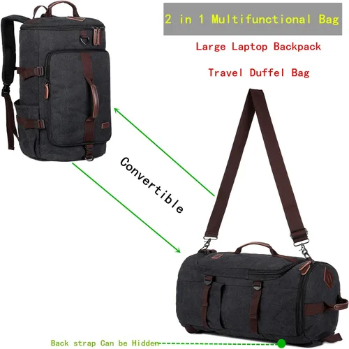 Miniatura 2 de Baosha Mochila de lona para viaje de fin de semana, mochila híbrida para senderismo, mochila para computadora portátil, para deportes al aire libre