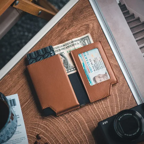 Miniatura 6 de VULKIT Cartera minimalista para hombre, con bloqueo RFID, cierre magnético, cartera de cuero con ventana de identificación, para dinero en efectivo