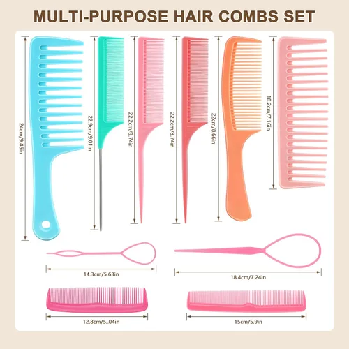 Miniatura 5 de NICEMOVIC Peine para mujer, peine de dientes anchos y cola de rata, herramienta para el cabello, 10 peines para el cabello, herramienta de moldeo