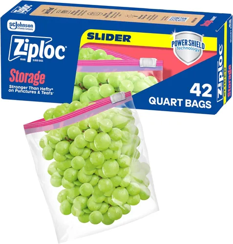 Miniatura 12 de Ziploc Bolsas deslizantes de almacenamiento de alimentos de cuarto de galón, duraderas, 22 unidades (el embalaje puede variar)