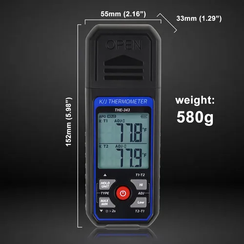 Miniatura 6 de Termómetro de termopar digital tipo K/J con termopar tipo 4 K, termómetro HVAC con alarma y compensación de adj, medidor de temperatura -328°F ~