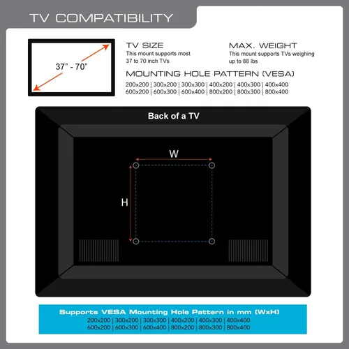 Miniatura 4 de QualGear QG-TM-002-BLK - Soporte de pared fijo y ultra delgado de 37 a 70 pulgadas, perfil bajo, universal para televisores LED, color negro