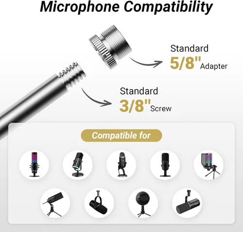 Miniatura 3 de TONOR Brazo de Micrófono Boom, Brazo de Micrófono de Bajo Perfil, Soporte de Micrófono Completamente Ajustable con Abrazadera de Montaje
