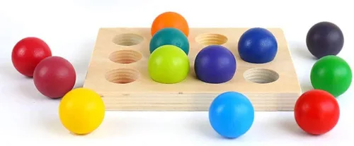 Miniatura 4 de Pelotas de madera arcoíris con bandeja, 12 piezas de clasificación y juego educativo Montessori juguete para niños pequeños, bolas más grandes