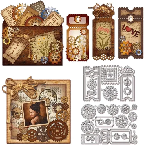 Miniatura 11 de GLOBLELAND Troqueles de corte de fondo de sello postal para hacer tarjetas, boletos, corte de borde, troqueles para bricolaje, álbumes de recortes