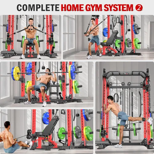 Miniatura 9 de Power Rack Power Cage Rack multifunción para sentadillas con sistema cruzado de cable seleccionable más accesorio de entrenamiento para garaje