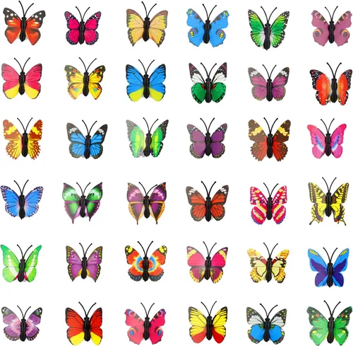 Miniatura 7 de 100 calcomanías de mariposa coloridas, calcomanías de pared de mariposa 3D, decoración de pared de mariposas de plástico para fiesta de cumpleaños