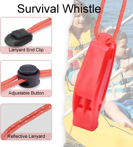Miniatura 4 de CooBigo 4Pcs Emergency Whistles, Loud Shrill Safety Whistle with Reflective Lanyard for Climbing Hiking Camping Boat Kayak 4 silbato naranja