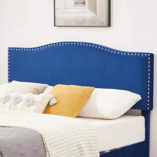 Miniatura 3 de VECELO Base de cama tamaño Queen, base de cama de plataforma con cabecera tapizada de altura ajustable, marcos resistentes y fuerte soporte