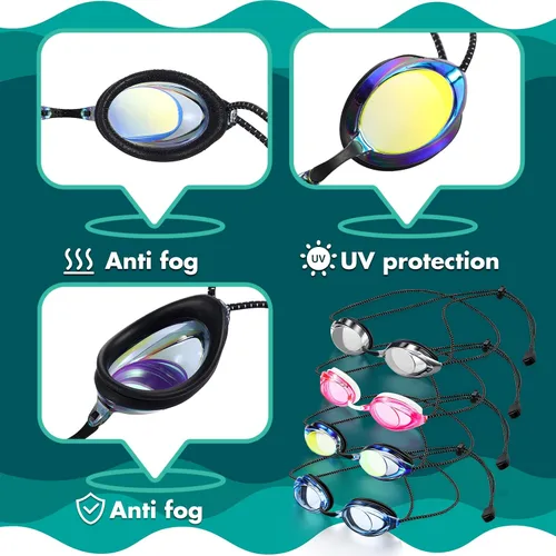 Miniatura 2 de Qeeenar 4 pares de gafas de natación para niños y adultos – Correa elástica de verano antivaho y fugas, gafas unisex de ajuste rápido con clips