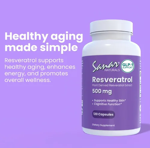 Miniatura 7 de Sanar Naturals Resveratrol 500mg Suplemento de resveratrol trans para un envejecimiento saludable, función cognitiva y salud cardíaca Soporte