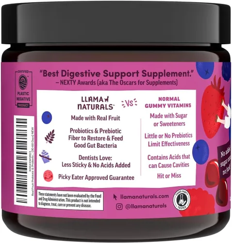 Miniatura 3 de Llama Naturals Gomitas de probióticos para niños con fibra prebiótica, veganas, prebióticos y probióticos orgánicos para el apoyo a la salud