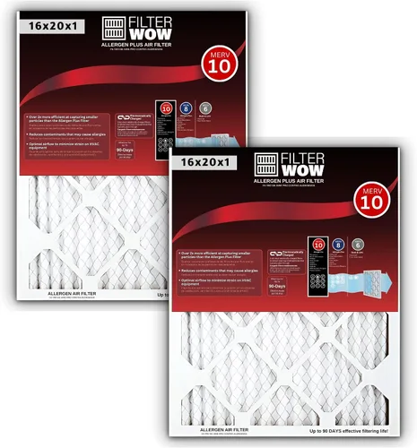 FilterWow Filtro de aire Allergen Pro - Filtro electrostático plisado MERV 10 HVAC para horno (paquete de 2, 16 x 20 x 1)