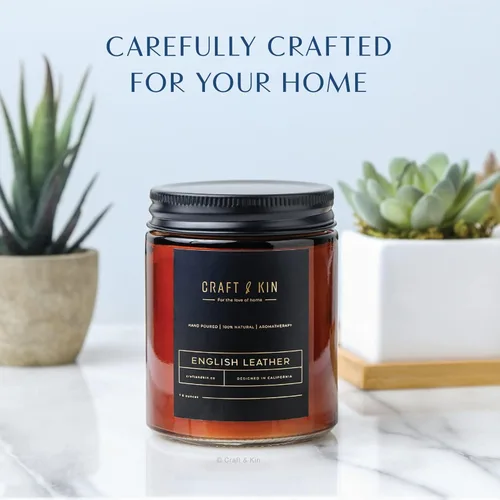 Miniatura 4 de Craft & Kin - Vela perfumada de cuero inglés de alta calidad, larga duración, 45 horas de tiempo de combustión, vela perfumada de soja natural