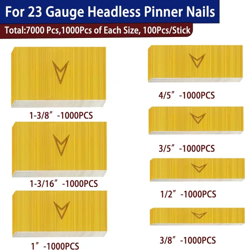 Miniatura 3 de HAMWOO Clavos de Pasador de Calibre 23, Clavos de Pasador Sin Cabeza, Surtidos de 3/8 Pulgadas a 1-3/8 Pulgadas para Molduras, Carpintería, Marcos