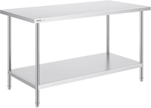 Miniatura 10 de VEVOR Mesa de preparación de acero inoxidable, 24 x 18 x 34 pulgadas, capacidad de carga de 640 libras, mesa de trabajo de metal resistente con 3