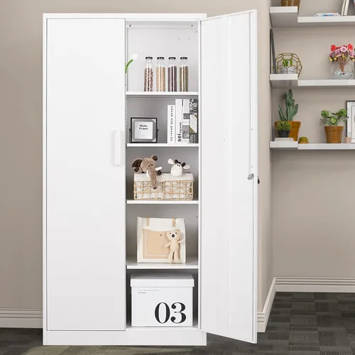 Miniatura 6 de MIIIKO Gabinete de 5 estantes de metal blanco de 72 pulgadas con puertas de bloqueo, gabinete de acero con cierre a presión de 36 pulgadas de ancho