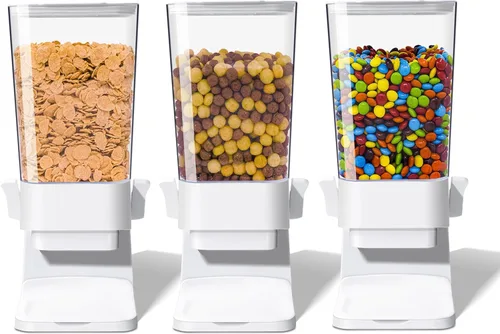Miniatura 13 de Dispensador de cereales para encimera, 1 paquete, dispensador de alimentos secos, organizador de aperitivos, recipientes delgados de almacenamiento