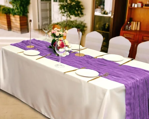 Miniatura 7 de Paquete de 8 caminos de mesa de gasa morada de 10 pies, camino de mesa de tela de queso de gasa de 35 x 120 pulgadas, romántico, bohemio, para boda