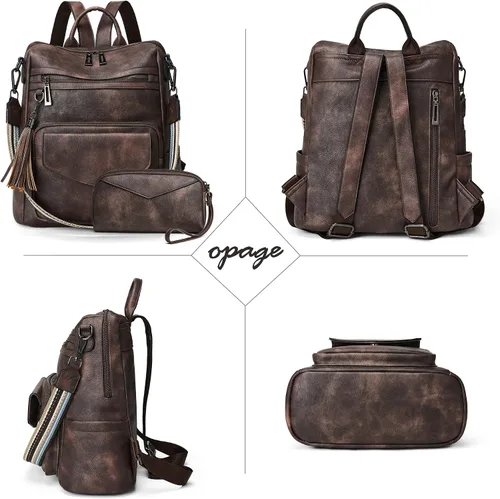 Miniatura 3 de OPAGE Mochila Bolso para Mujeres de Cuero Diseñador de Moda Mochila Bolso Mochila de Viaje Bolsas de Hombro para Damas con Muñequera, Mochilas